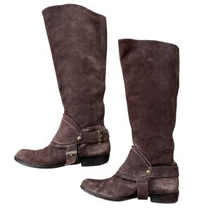 7 for all Mankind | Brown Suede Tall Riding Boots with Harness | Size 7.5